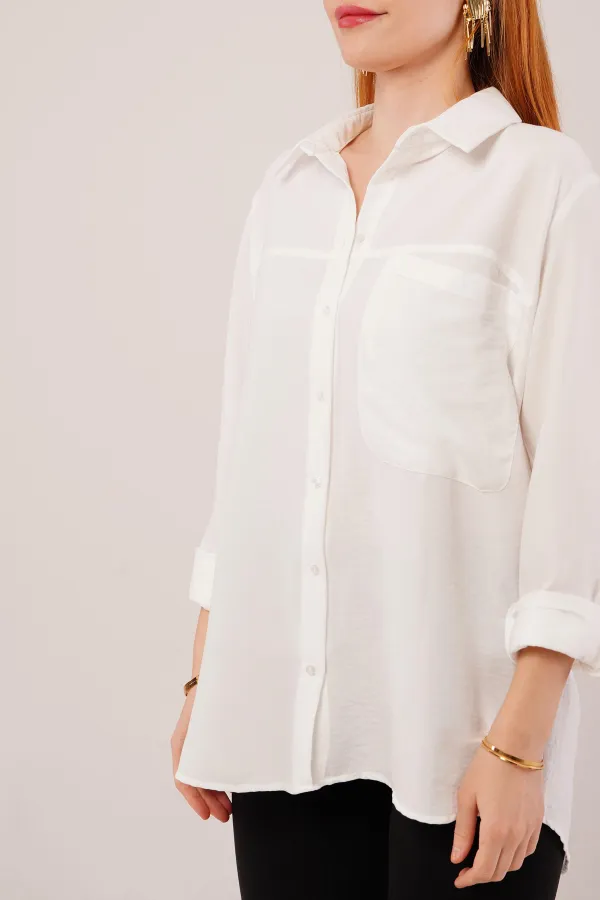 Salaş Kesim Cepli Toptan Beyaz Gömlek