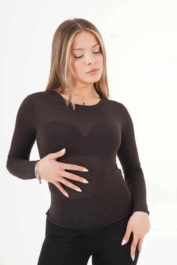 Süper İnce Trend Basic Toptan Kahve Bluz