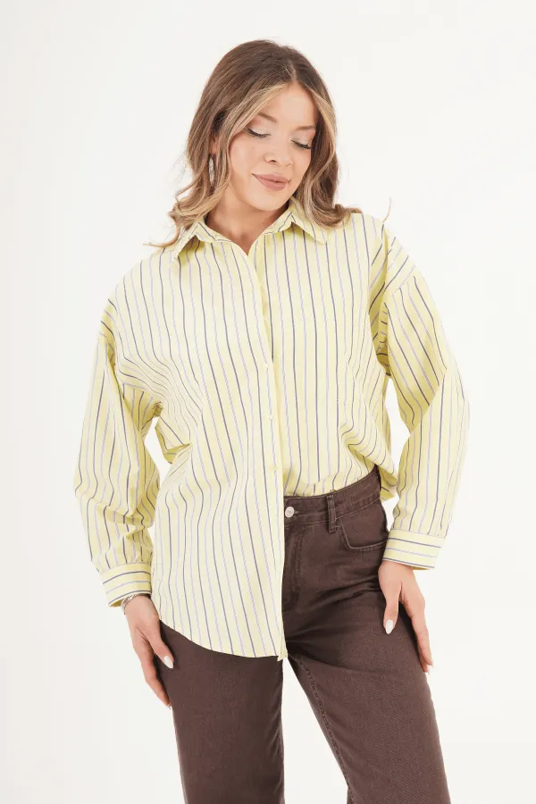 Chemise jaune rayée à boutons au dos, vente en gros