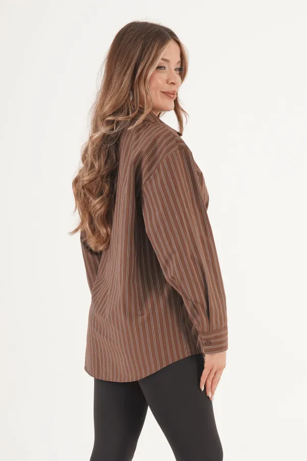 Chemise à rayures en gros avec détail de double ceinture, style café