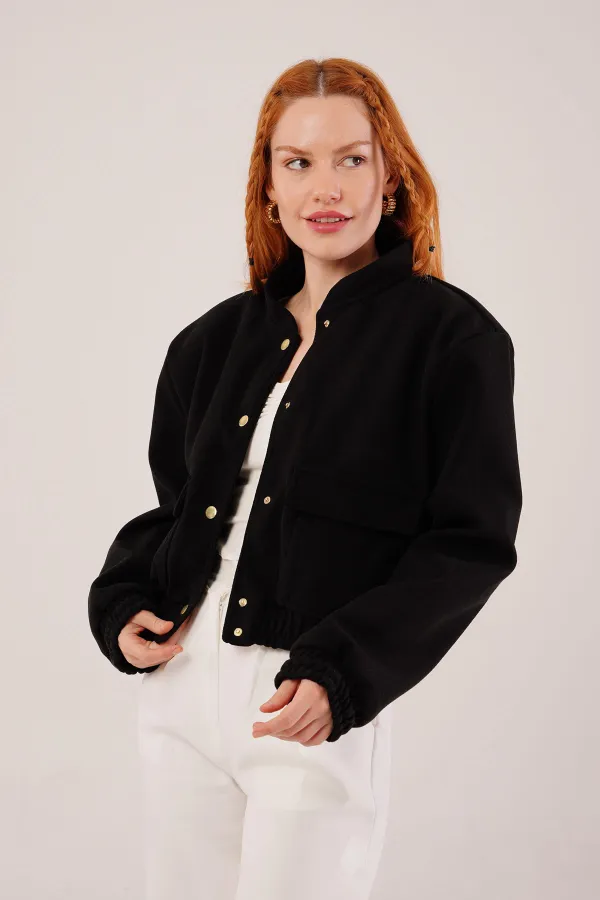 Gold Düğmeli Kaşe Toptan Siyah Bomber Ceket