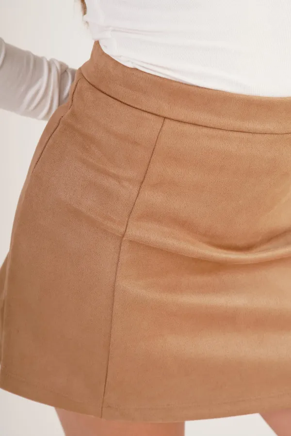 Volan Kesim Toptan Mini Süet Vizon Etek