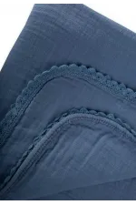Double Layer Muslin Baby Blanket with Pom-Pom Trim, 100x100 cm +/- 3 cm, Indigo Blue