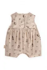 Desenli Kısa Tulum 0-3 Yaş Ekru