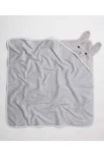 Kulaklı Tavşan Nakışlı Bebek Banyo Havlusu 75X75 cm Gri
