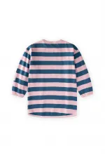 Triko Çizgili Tunik 4-12 Yaş Pudra Mavi Çizgili