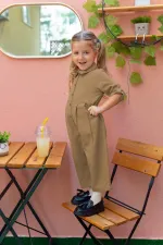 Collared Pleated Tencel Overalls for 2-7 Years Camel
