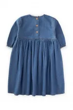 Denim Dress with Tomato Pastel Blue for Ages 2-7