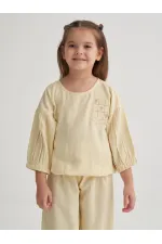 Wide-leg Trousers Embroidered Linen Set, Ages 2-7, Yellow
