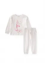 Ensemble pyjama à imprimé chat pour enfants de 2 à 8 ans (écru)