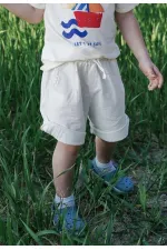 Etiket Detaylı Flanel Kapri 1-7 Yaş Naturel