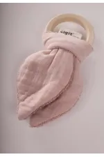 Ahşap Müslin Bebek Diş Kaşıyıcı Pudra Pembe