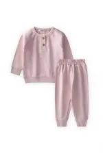 Raglan Sleeve Plaid Basic Set 1-5 Years Old Powder Pink