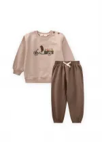Hedgehog Printed Sweatshirt Set for 0-5 Years Old Beige
