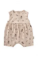 Desenli Kısa Tulum 0-3 Yaş Ekru