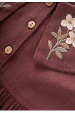 Robe en lin à col brodé pour enfants de 2 à 7 ans, couleur prune