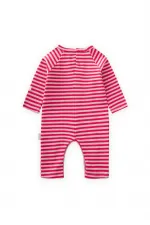 Çizgili Triko Tulum 0-3 Yaş Pudra Mercan