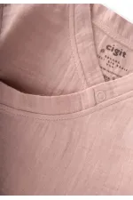 Organic Kruvaze Müslin Tulum 0-9 Ay Pudra Pembe