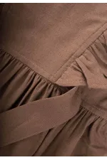 Yanları Bağcıklı Keten elbise 2-7 Yaş Caramel