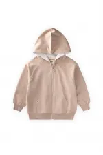 Gilet zippé à capuche, 1 à 14 ans, beige