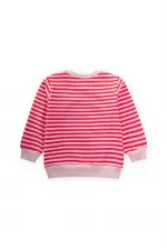 Çizgili Triko Sweatshirt 0-4 Yaş Pudra Mercan
