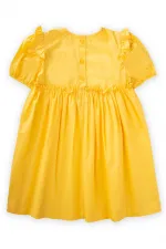 Robadan Fırfır Büzgülü Poplin Elbise 2-7 Yaş Sarı