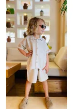 Embroidered Sleeves Shirt Shorts Linen Suit 2-7 Years Natural