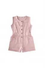 Yanları Cepli Kısa Boy Keten Tulum 2-7 Yaş Pembe Yanları Cepli Kısa Boy Keten Tulum 2-7 Yaş Pembe