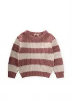 Selanik Çizgili Triko Kazak 2-8 Yaş Gül Kurusu