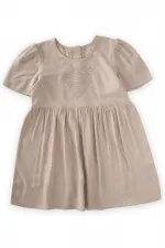 Robe en lin à motif cœur et pierre, naturelle, pour enfants de 2 à 7 ans