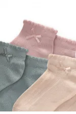 Üçlü Kabarma Fiyonklu Patik Çorap 7-8 Yaş Mint, Pudra, Kum