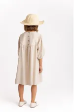 Robe en lin brodé à ourlet effiloché pour enfants de 2 à 7 ans, couleur naturelle