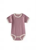 Shoulder-trimmed Bodysuit with Piped Trim, 0-3 Years, Lilac