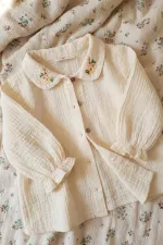 Nakışlı Müslin Gömlek 2-8 Yaş Naturel