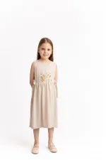 Robe en lin brodée à nouer sur le côté pour enfants de 2 à 7 ans, couleur naturelle