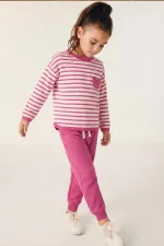 Çizgili Sweatshirt Takım 1-7 Yaş Fuşya