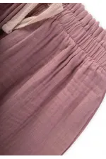 Organic Wide Cut Muslin Trousers with Ruffle Waist, 1-8 Years Copper Organic Wide Cut Muslin Trousers with Ruffle Waist, 1-8 Years Copper
