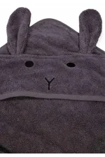 Kulaklı Tavşan Nakışlı Bebek Banyo Havlusu 75X75 cm Füme