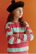Sweatshirt 4-12 Years Mint Coral Striped