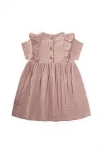 Robe ethnique brodée en coton biologique, 1 à 7 ans, rose poudré