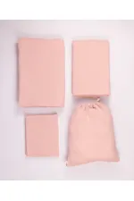 Parure de lit en mousseline avec pochette, housse de couette 100 x 135 cm +/- 3 cm, drap-housse 120 x 150 cm, taie d'oreiller 35 x 45 cm, rose poudré