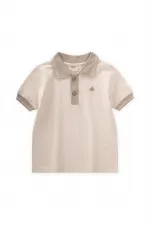 Polo à col roulé brodé de feuilles, beige, 2-10 ans