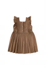 Square Neck Linen Dress with Rhinestone Embellishment, Ages 2-7, Caramel