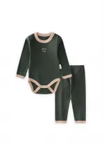 Embroidered Long-Sleeved Bodysuit Set 0-3 Years Khaki Green