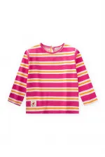 Çizgili Uzun Kollu T-Shırt 2-8 Yaş Fuşya Turuncu Çizgili