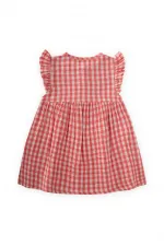Peti Square Patterned Dress 1-8 Years Coral