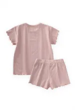 Fitilli Şortlu Takım 1-7 Yaş Pudra Pembe Fitilli Şortlu Takım 1-7 Yaş Pudra Pembe