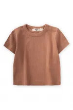 Basic Fitilli T-Shırt 0-12 Ay Kahve