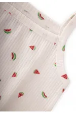İp Askılı Kız Atlet Üçlü Ekru Karpuz Desen