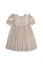 Robadan Fırfır Büzgülü Poplin Elbise 2-7 Yaş Naturel